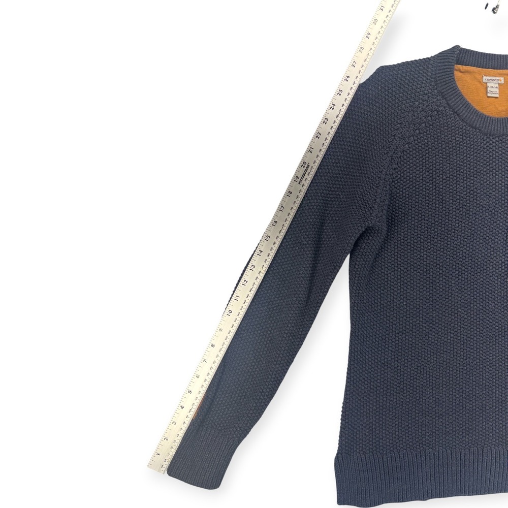 Carhartt Womens L 12 14 Navy Knit Pullover Sweater Elbow Patch Workwear Rugged - Picture 13 of 13